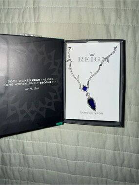 Reign Silver-Tone Necklace with Royal Blue Teardrop Pendant
